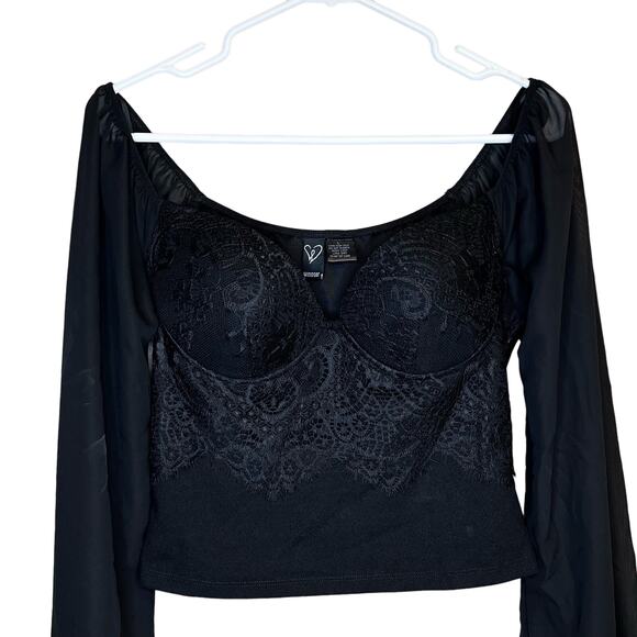 Windsor Women's Sexy Sweetheart Lace Bustier Billow Sleeve Crop Top Large - Picture 2 of 10